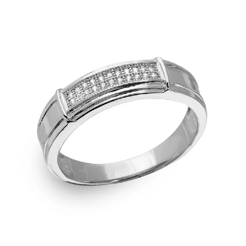 Silver 925 Rhodium Plated Double Bar CZ Ring - GMR00167