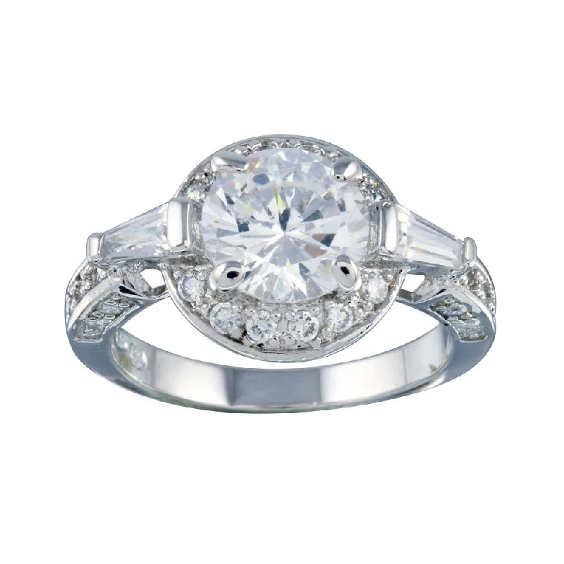 Rhodium Plated 925 Sterling Silver Clear CZ Round Bridal Ring - BGR00254