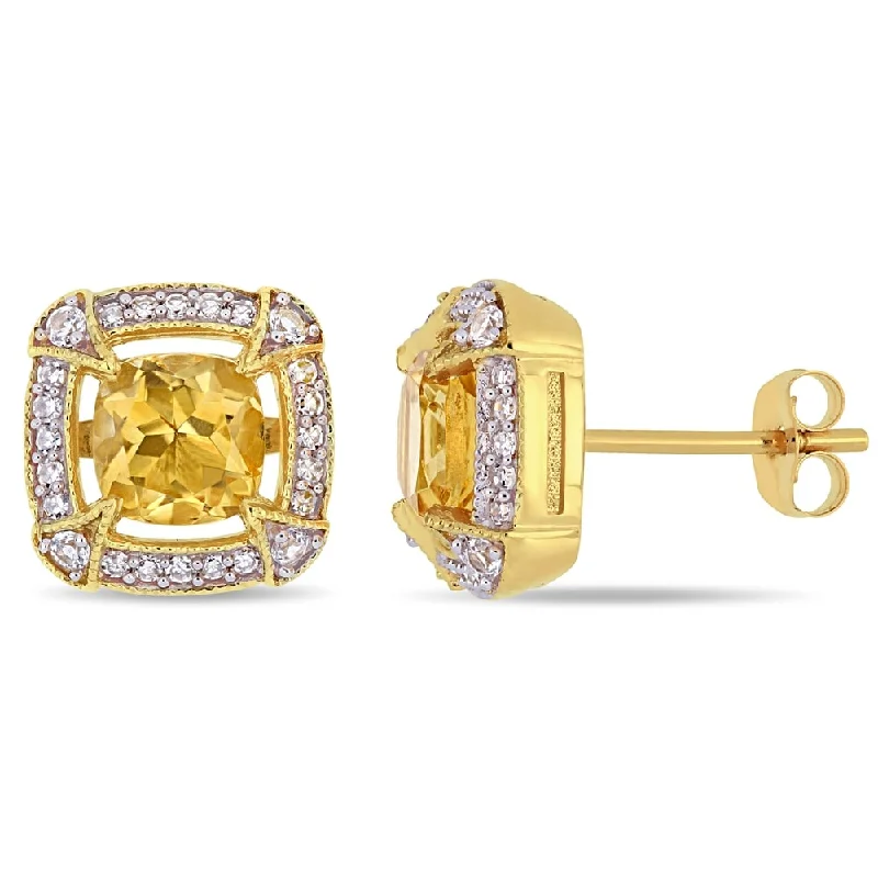 Miadora 10k Yellow Gold Citrine White Sapphire and 1/5ct TDW Diamond Stud Earrings