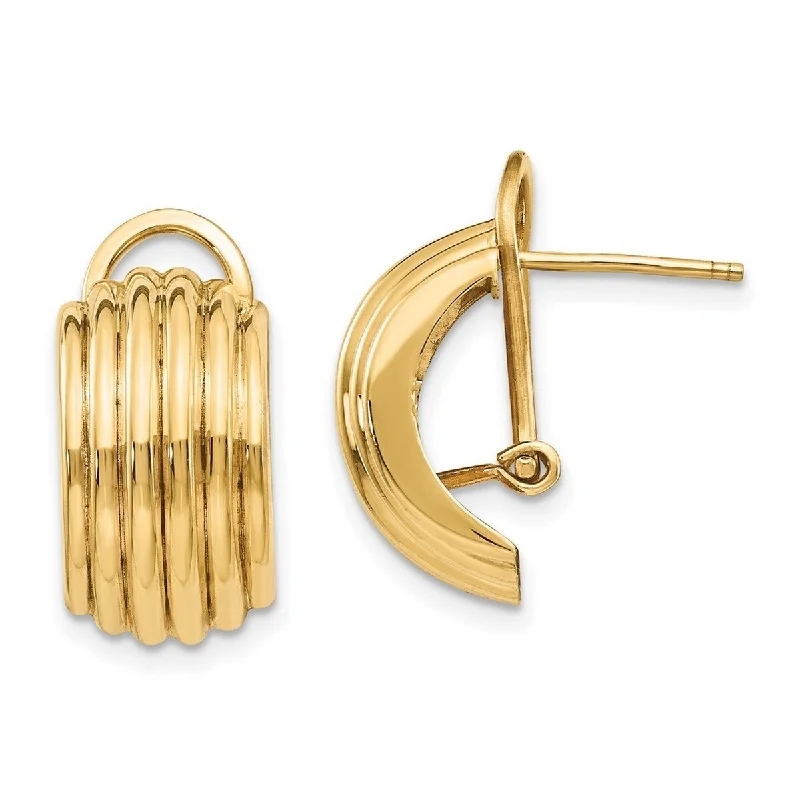 Curata 14k Yellow Gold Polished Ribbed Fancy Omega Back Post Earrings 19x9.5mm