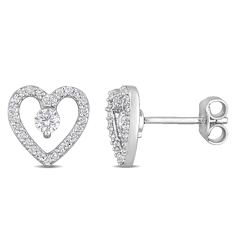 Miadora White Topaz and 1/5ct TDW Diamond Heart Stud Earrings in Sterling Silver