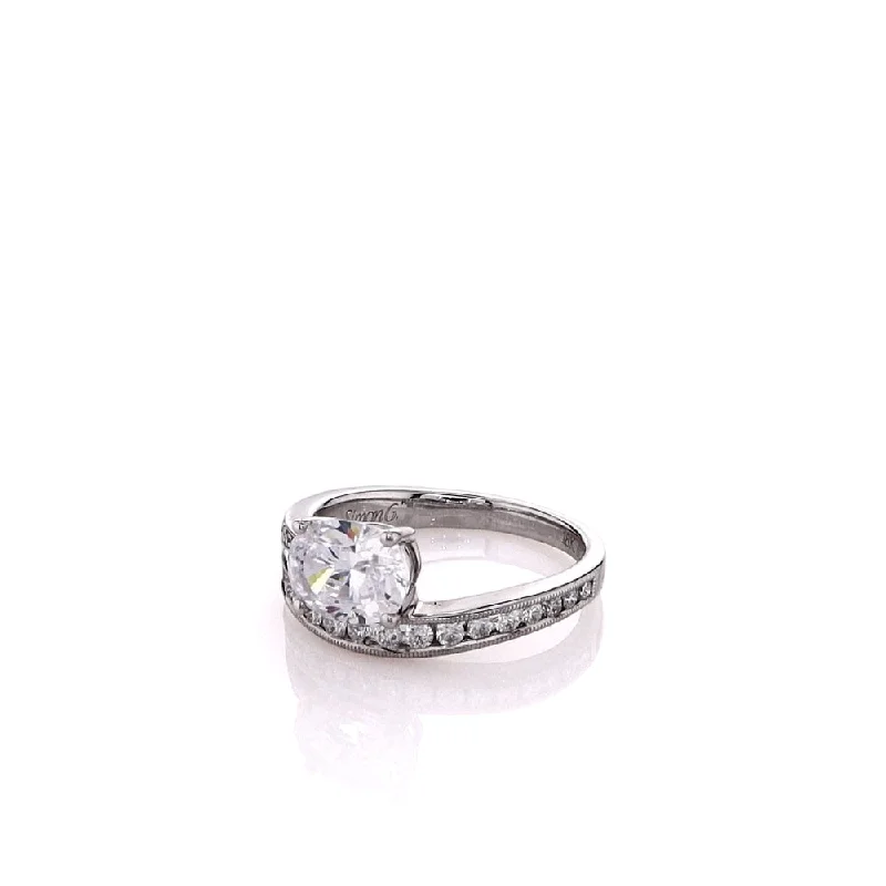 18k White Gold Milgrain Cubic Zirconia and Diamond Ring