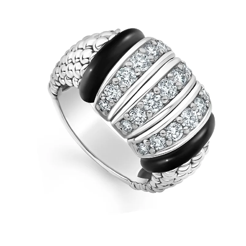 Black Caviar Black Three Station Ceramic Caviar Diamond Ring