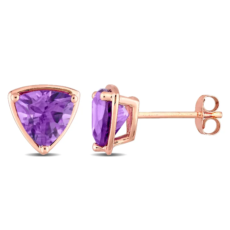 Miadora 14k Rose Gold Amethyst Trilliant Stud Earrings