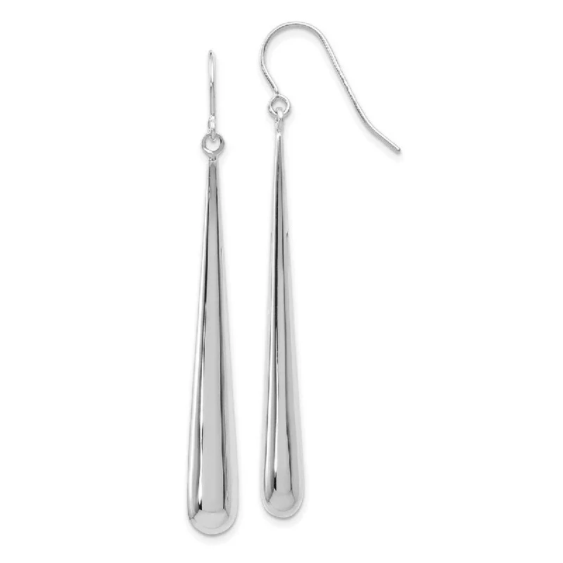 Curata Solid 14k White Gold Long Trendy Polished Tear-drop Hook Earrings (6mmx53mm)