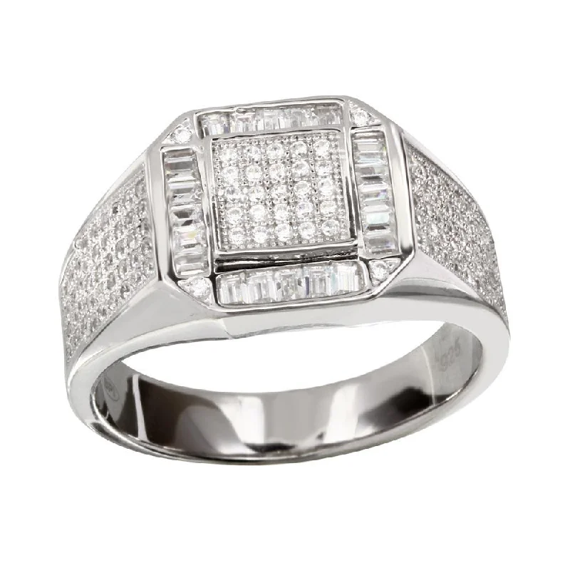 Rhodium Plated 925 Sterling Silver Men's Square CZ Ring - GMR00219