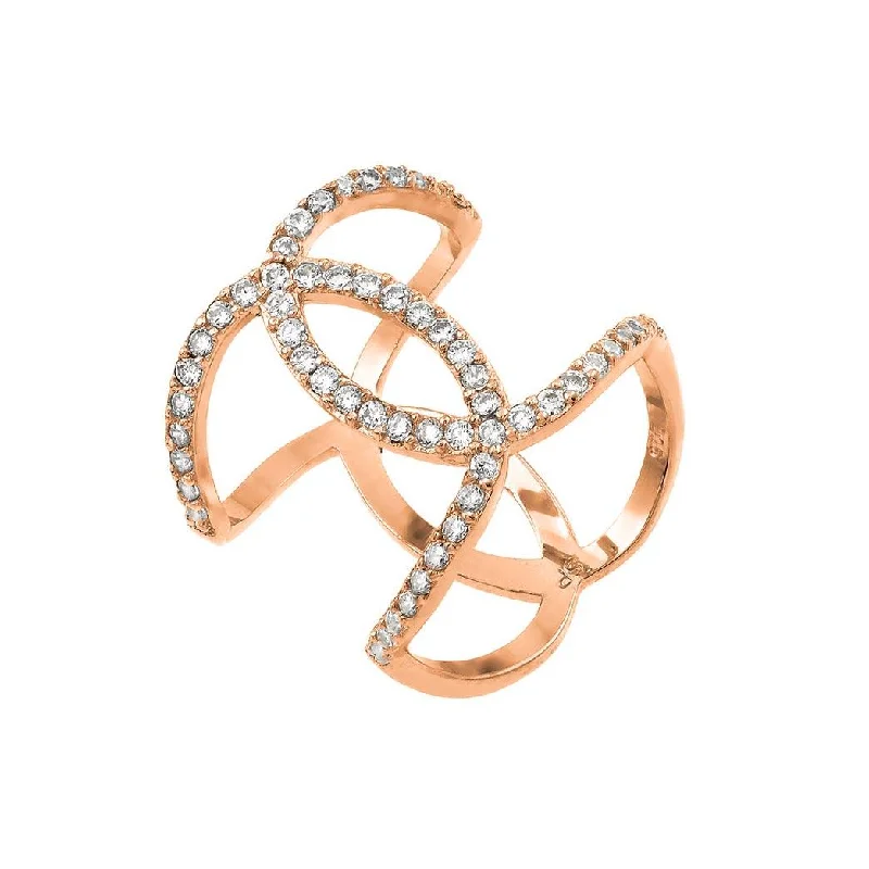 Rose Gold Plated 925 Sterling Silver Knotted CZ Ring - STR01008RGP