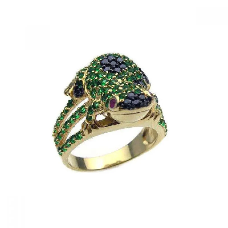 Clearance-Silver 925 Black-Gold Plated Multi Color CZ Frog Ring - STR00564