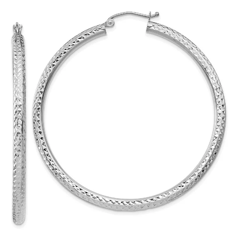 Curata 14k White Gold Sparkle Cut 50x3mm Round Hoop Earrings