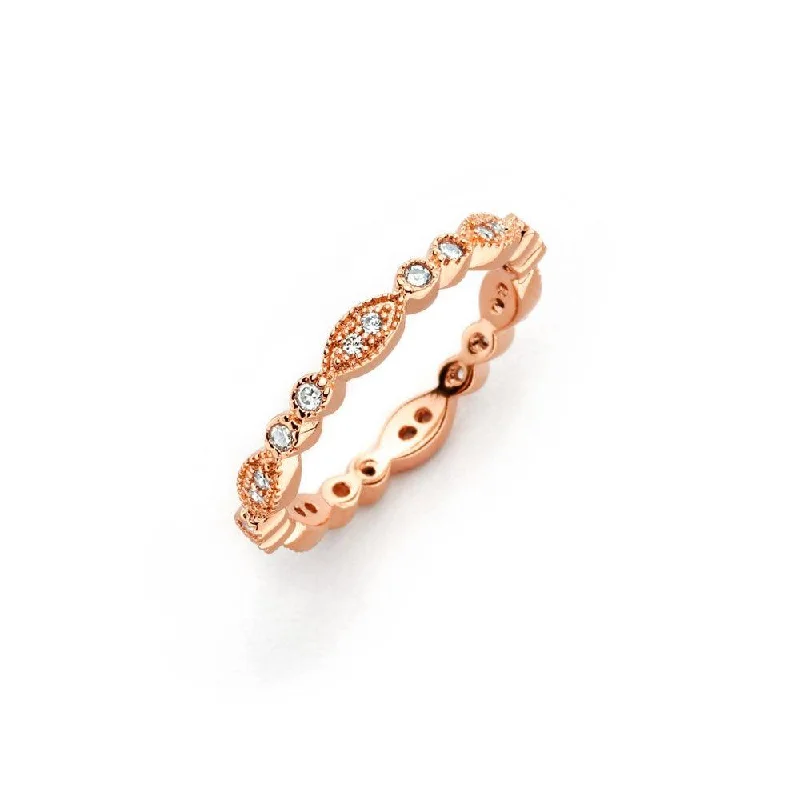 Silver 925 Rose Gold Plated Clear Round and Marquise CZ Stackable Eternity Ring - BGR00537RGP