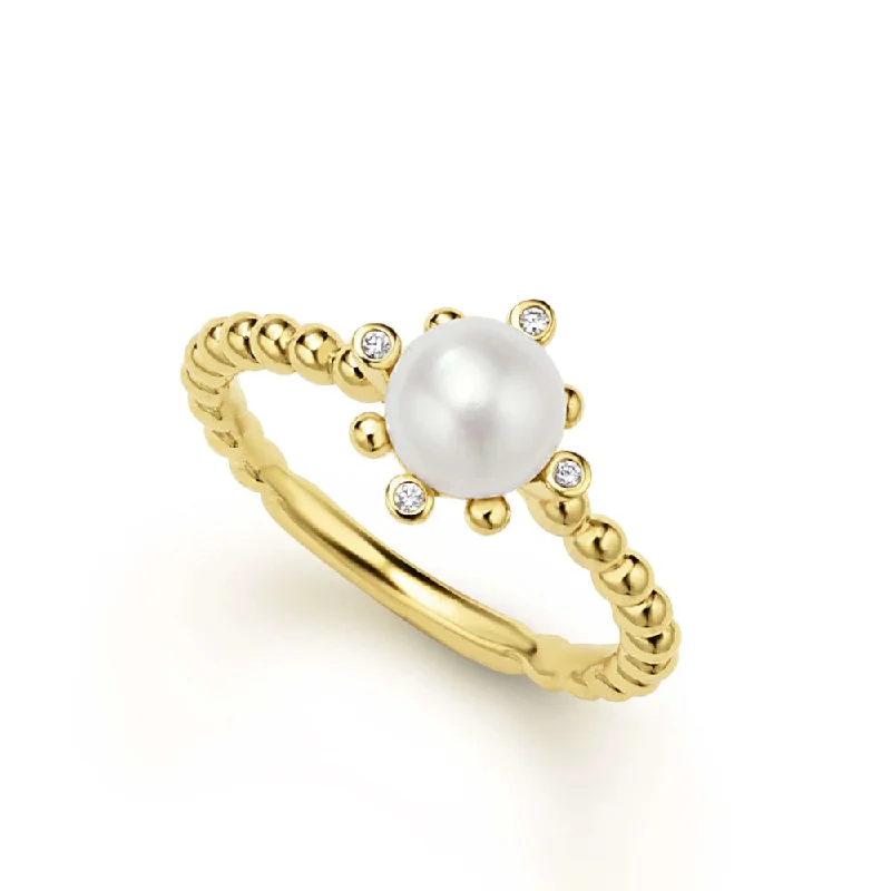 Lagos Luna 18k Gold Fleur Pearl Diamond Ring