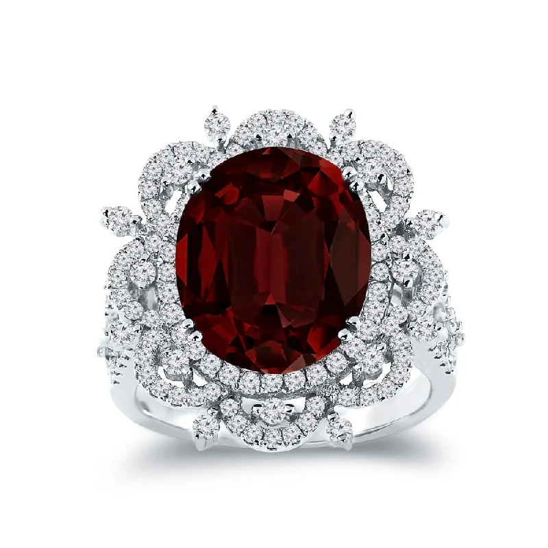 Auriya 4 7/8ct Oval-cut Red Garnet Halo Diamond Ring 1cttw 18k Gold