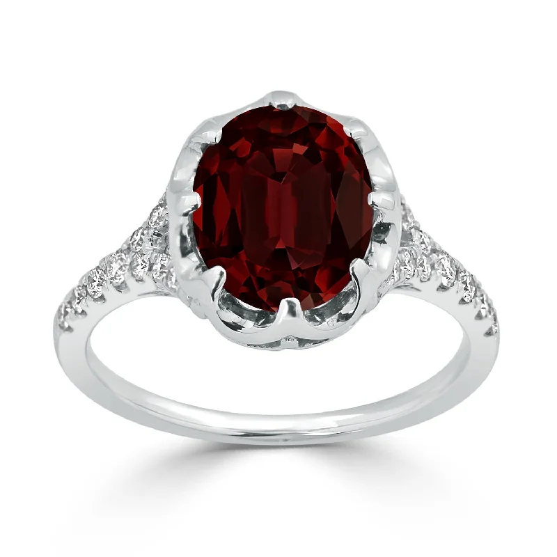 Auriya 2 7/8ct Oval Red Garnet and Diamond Ring 1/4ctw 18K Gold