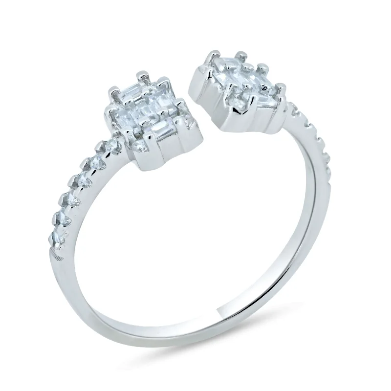 Silver Rhodium Plated Double Baguette CZ Ring - GMR00365