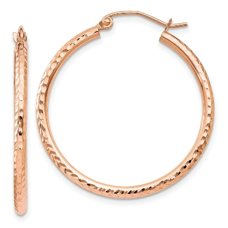 Curata 14k Rose Gold Diamond-Cut 2x30mm Hoop Earrings