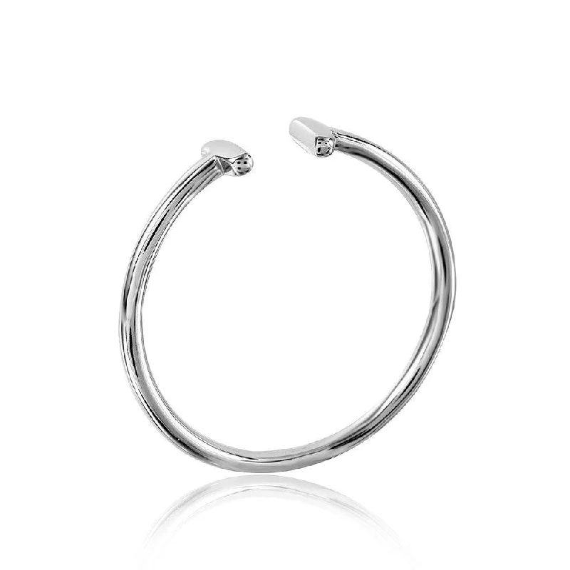 Rhodium Plated 925 Sterling Silver Plain Open T Ring - STR01057