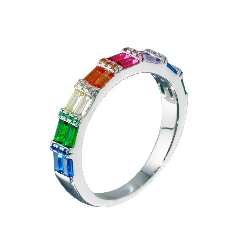 Rhodium Plated 925 Sterling Silver Multi Color Half Eternity CZ Ring - STR01117