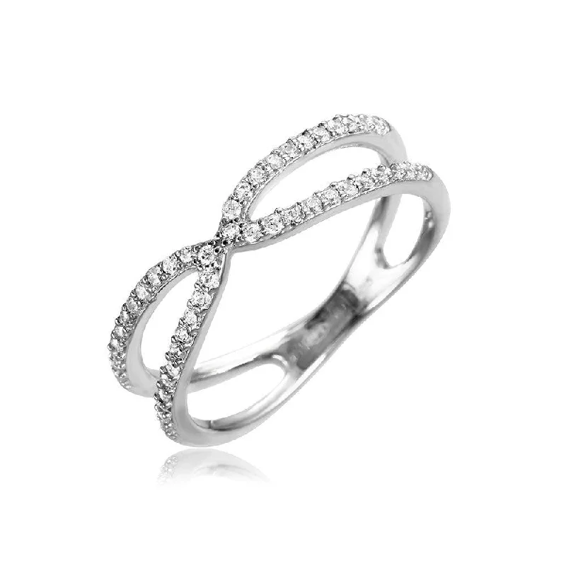 Silver 925 Rhodium Plated X Open Split Shank CZ Ring - GMR00081