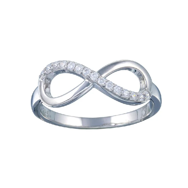 Rhodium Plated 925 Sterling Silver Clear CZ Infinity Ring - STR01127