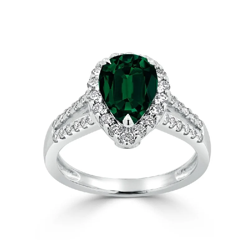 Auriya 1 3/4ct Pear Shape Green Emerald and Halo Diamond Ring 1/2ctw 18K Gold