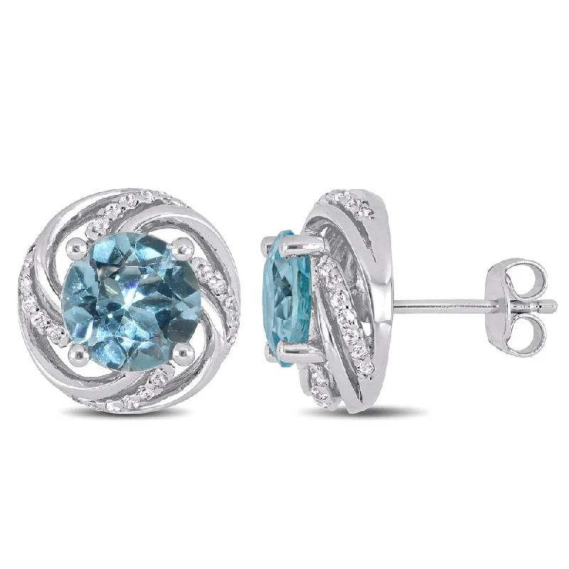 Miadora Sterling Silver Sky-Blue Topaz & White Topaz Swirl Stud Earrings