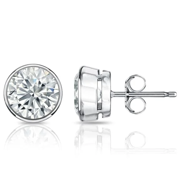 Auriya 2.70ctw Round Diamond Stud Earrings Bezel-set Platinum - GIA Certified