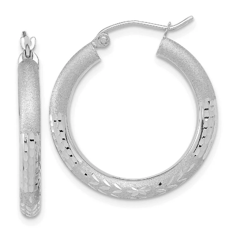 Curata 14k Yellow or White Gold Satin Half Diamond Cut 26x3mm Classic Hoop Earrings