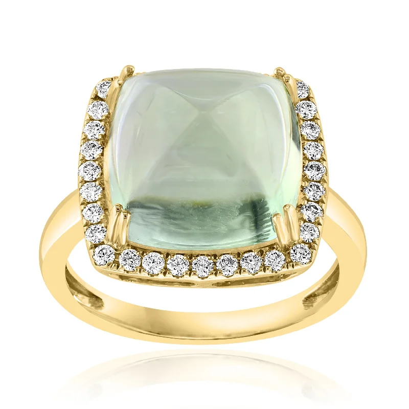 14K Yellow Gold Lemon Quartz and Diamond Ring