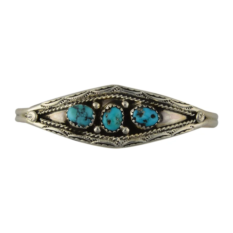 Esther White Turquoise 3-Stone Bracelet Navajo Sterling Silver