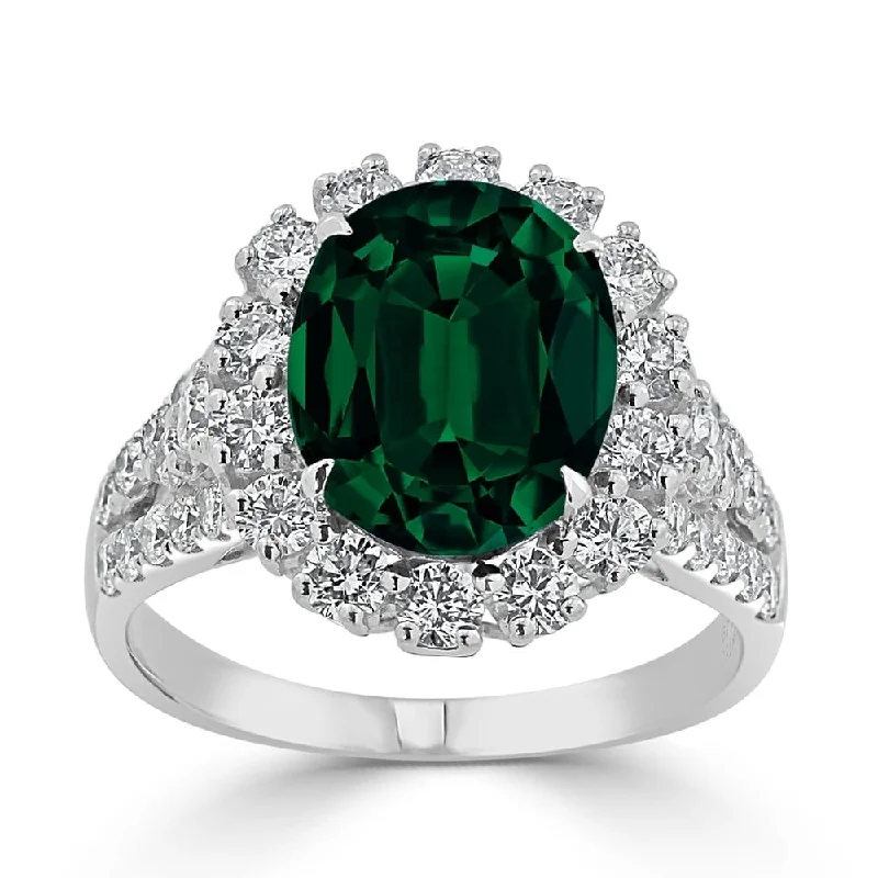 Auriya 2 9/10ct Oval-cut Emerald and Halo Diamond Ring 7/8ctw 18K Gold