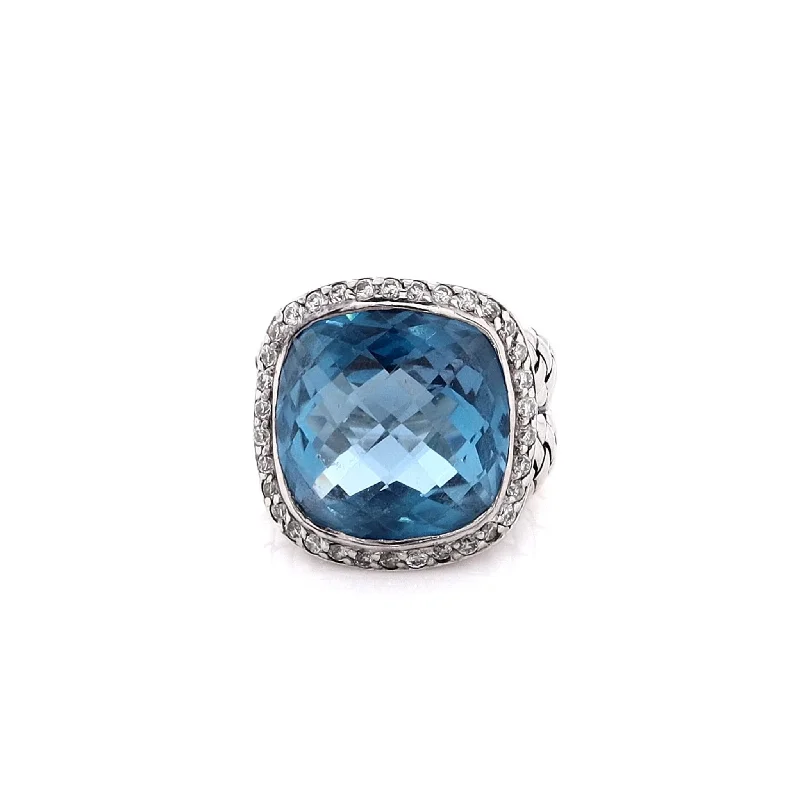 Estate Scott Kay Sterling Silver Blue Turquoise and Diamond Ring