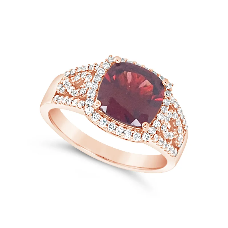 Vintage Style Cushion Garnet and Diamond Ring