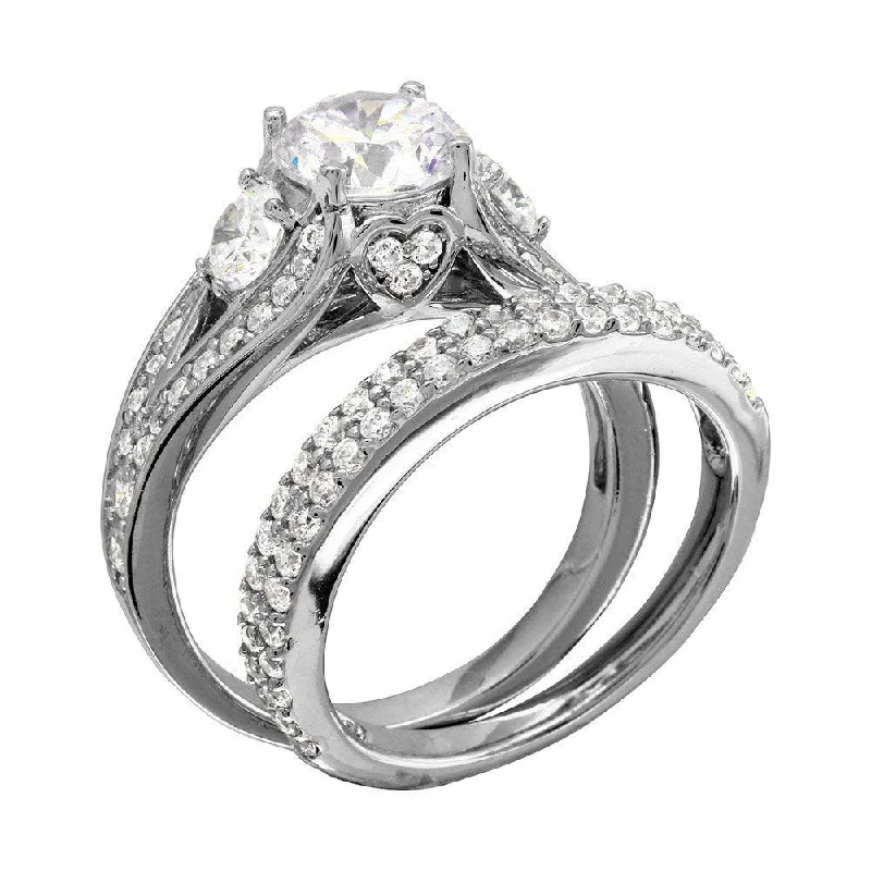 Rhodium Plated 925 Sterling Silver CZ Bridal Ring - GMR00203