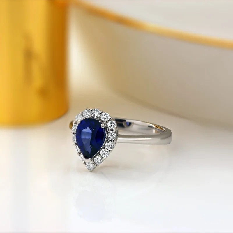 Auriya 18k Gold 1 1/3ct Pear-cut Sapphire Halo Diamond Ring 1/3ct TDW