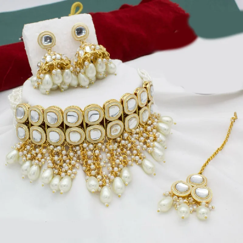 Kavita Art Gold Plated Kundan Stone And Pearl Choker Necklace Set