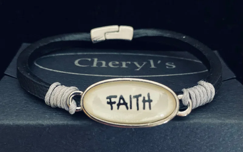 Faith magnetic close black leather bracelet