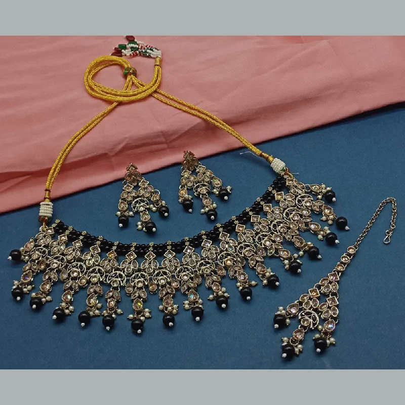 India Art Gold Plated Crystal Stone And Beads Necklace Set