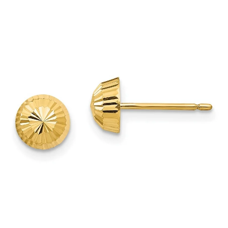 Curata 14k Yellow Gold 6mm Sunburst Diamond Cut Button Post Earrings