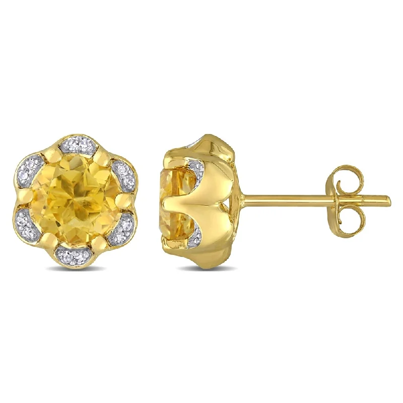 Miadora 14k Yellow Gold Citrine and Diamond Accent Flower Stud Earrings