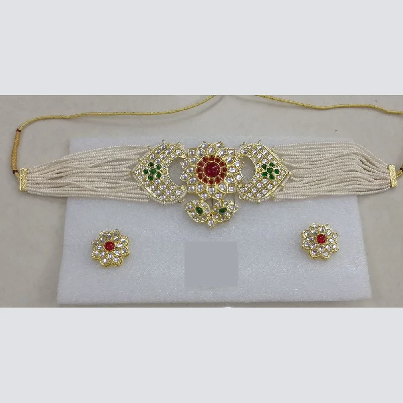 Midas Touch Gold Plated Kundan And Pearl Choker Necklace Set