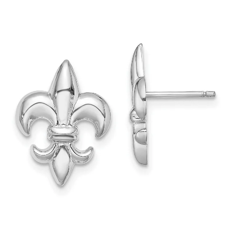 Curata 14k White Gold White Small Fleur de lis Post Earrings - 15.45x11.65mm