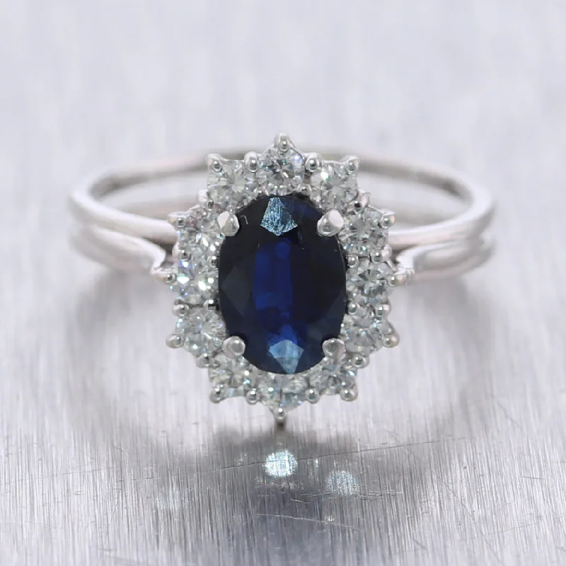 Vintage Princess Diana Inspired 14k White Gold 1.50ctw Sapphire & Diamond Ring