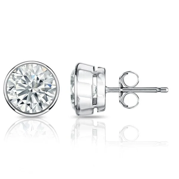 Auriya 14k Gold GIA Certified 4.00 carat TDW Bezel Set Round Diamond Stud Earrings