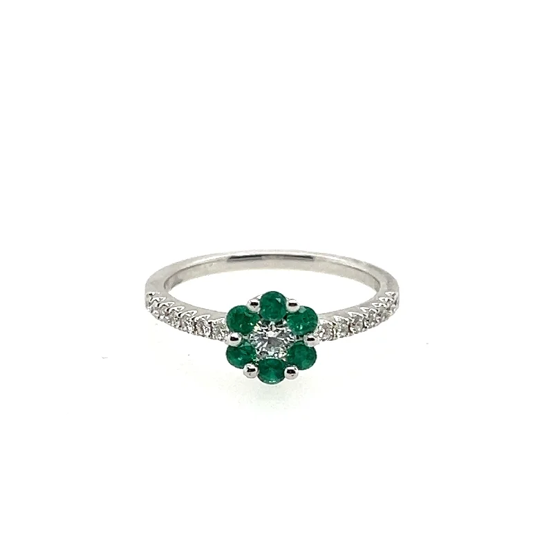 18K White Gold Emerald and Diamond Ring