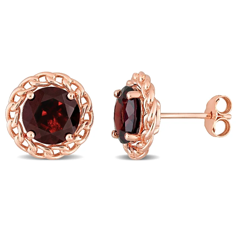 4 CT TGW Garnet Fashion Post Earrings Pink Silver