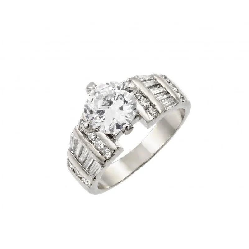 Silver 925 Rhodium Plated Stone with Baguette Ring - BGR00009