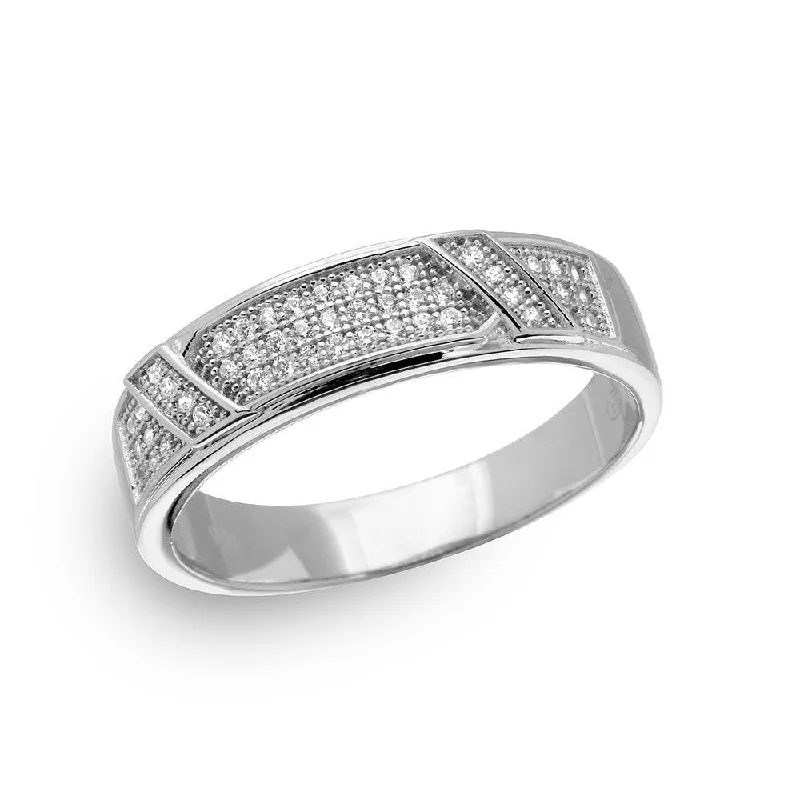 Silver 925 Rhodium Plated Men's CZ Pave Trio Ring - GMR00151