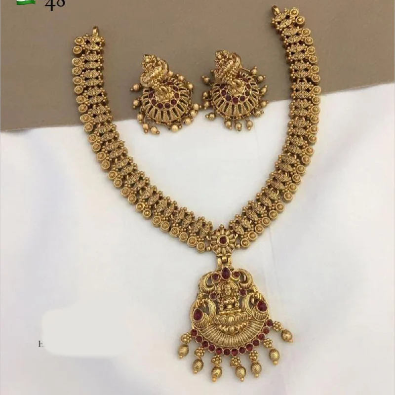 FS Collections Gold Plated Pota Stone And Temple Necklace Set