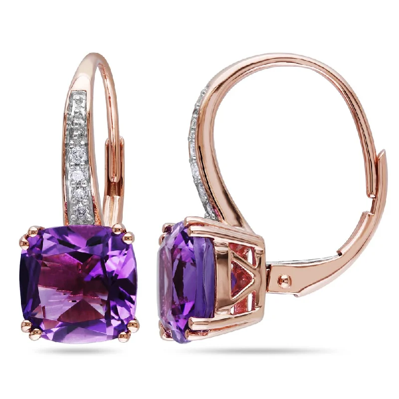 Miadora 10k Rose Gold Amethyst and Diamond Accent Dangle Earrings