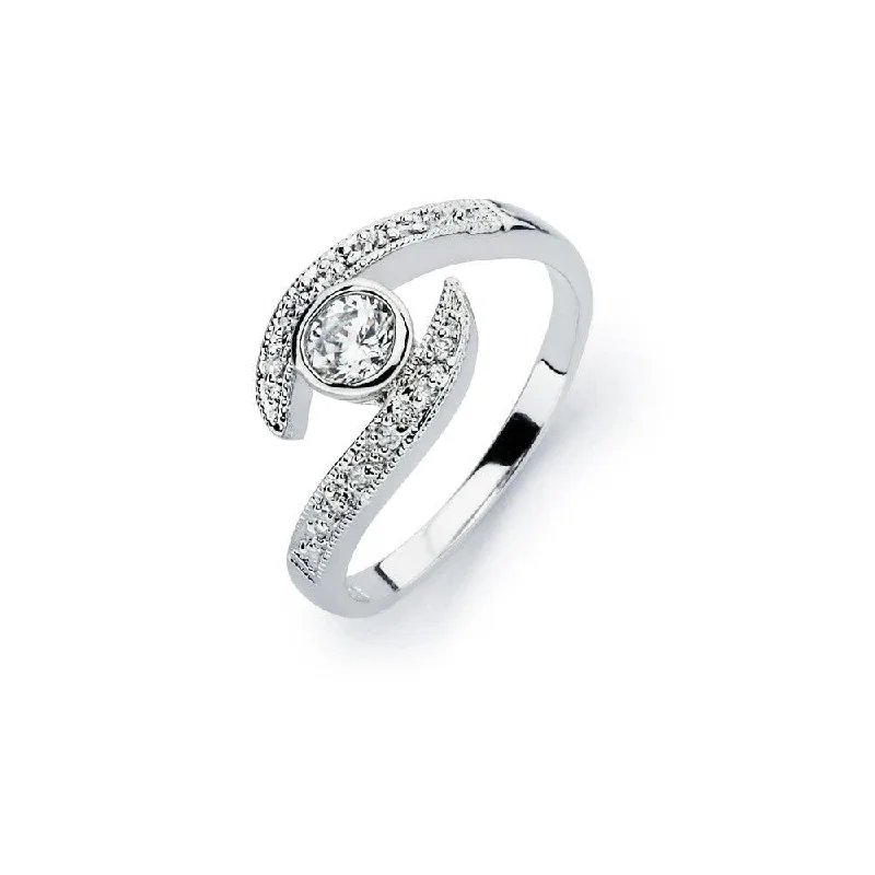 Silver 925 Rhodium Plated Clear Round Cut Center CZ Bridal Ring - BGR00564